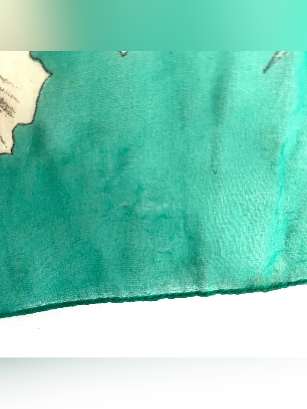 Vintage Tres-Elle Italian Floral Scarf Wrap Teal Aqua Tropical Hibiscus 70s - Picture 7 of 7
